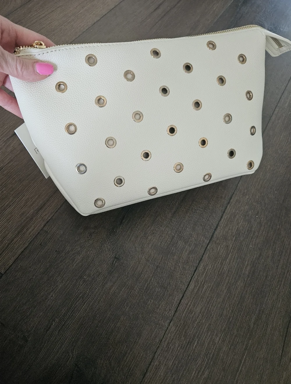 NWT Rachel Zoe Cream Cosmetic Pouch with Gold Grommets